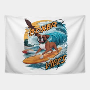 Majestic Boxer Surfer Conquering Waves Tapestry