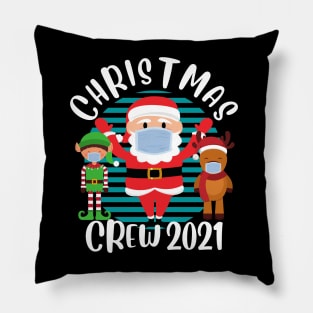 Christmas Crew 2021 Funny Face Mask Wearing Santa Reindeer and Elf Christmas Pillow