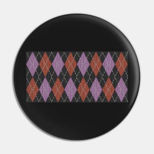 Purple and Orange and Grey Argyle Knit Pattern Pin