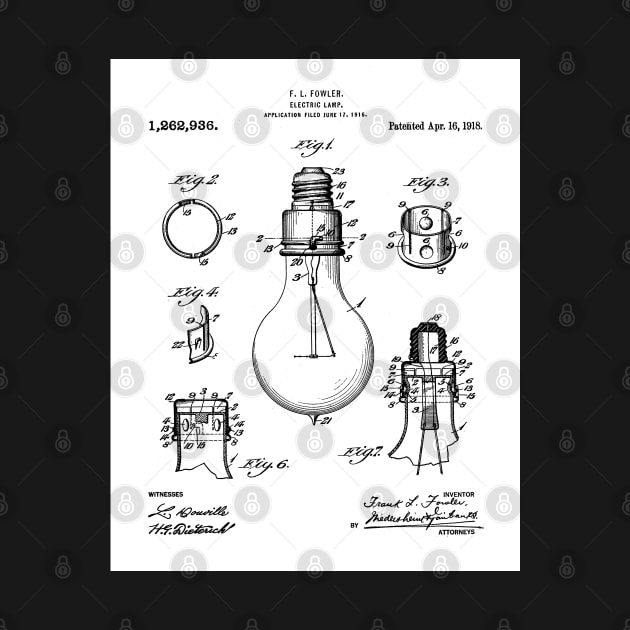 Electric Lamp Patent - Housewarming Home Hallway Art - White by patentpress