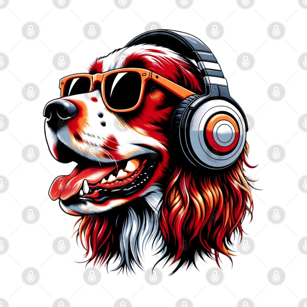 Irish Red and White Setter Smiling DJ with Harmonic Tunes by ArtRUs