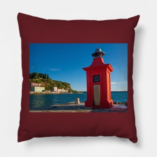 Red Lighthouse in Piran, Slovenia Pillow