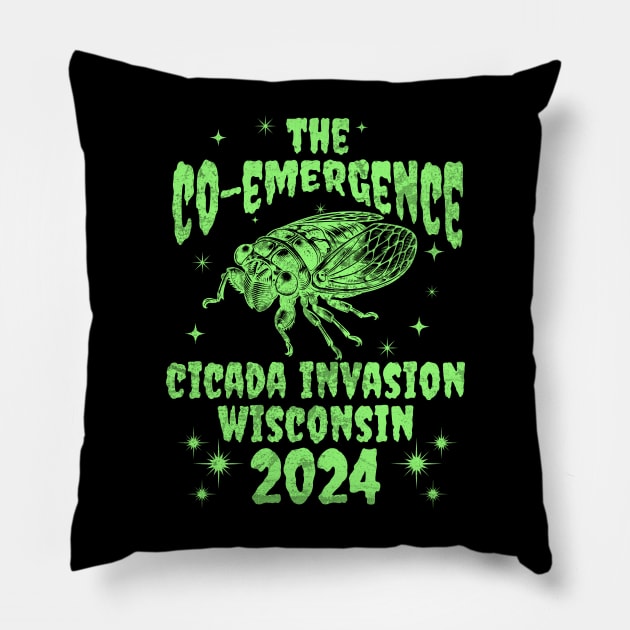 Wisconsin Cicada Invasion 2024 - Wisconsin Cicada Co-Emergence 2024 Pillow by Yesteeyear