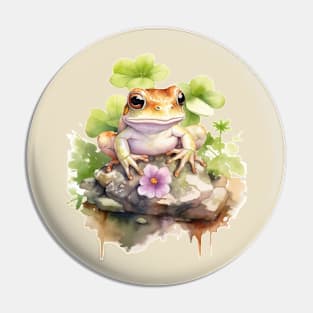 Frog Cute Flower Watercolor Pin