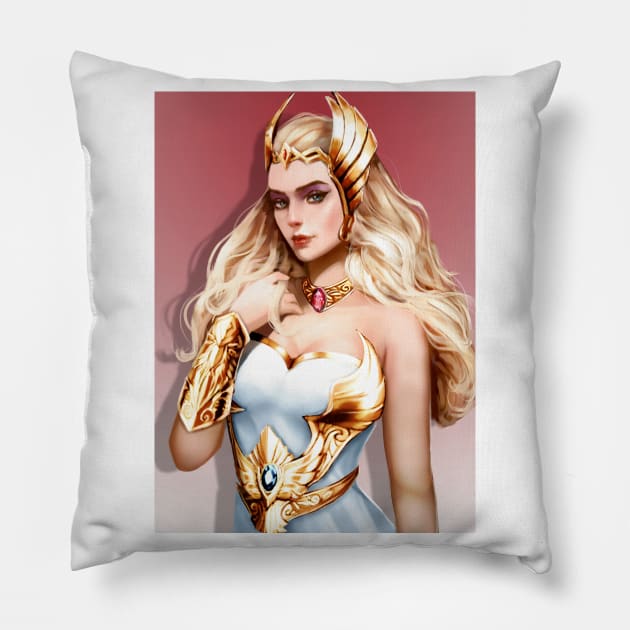 She-Ra with Broskull Necklace Character Art with BG V.2 Pillow by CastleBroskull