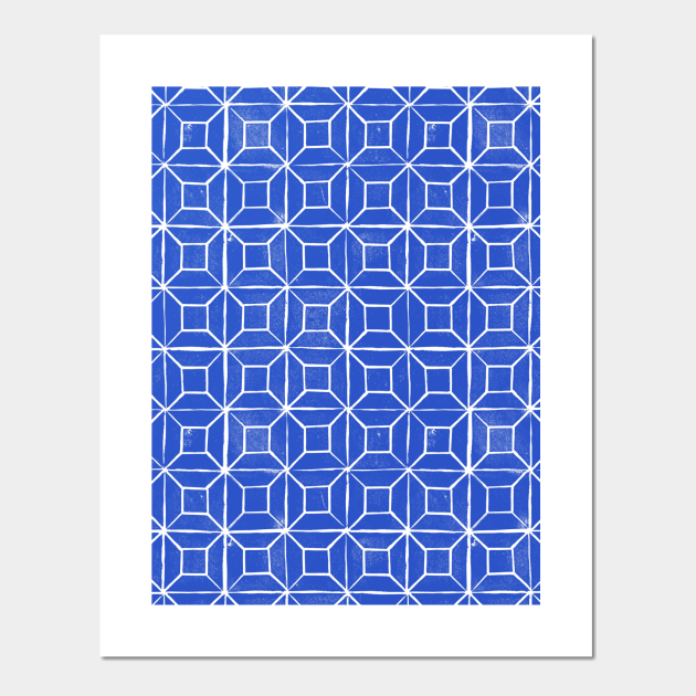 Discover Geometric Lino - Cobalt blue - Decorative - Posters and Art Prints