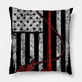 Vintage Fishing With American Flag Bass Fishing Pillow