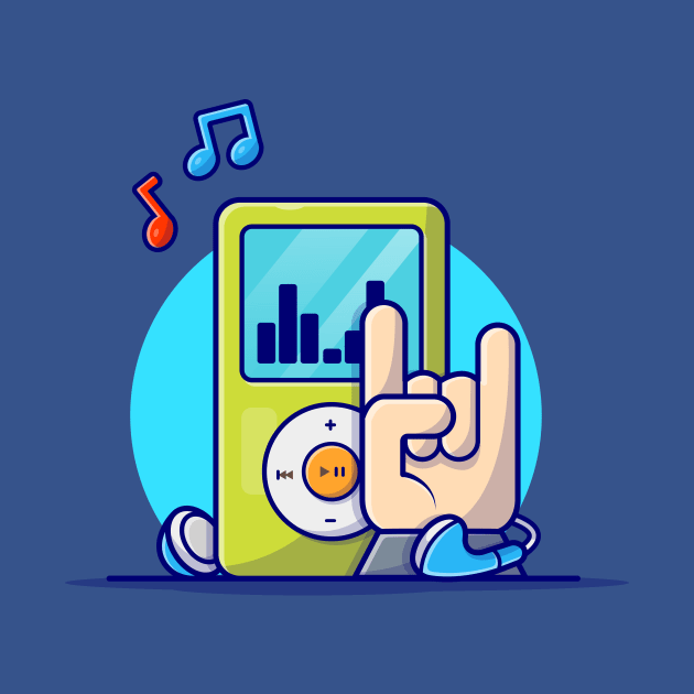 Ipod Digital Audio Music Player with Hand Rock and Music Cartoon Vector Icon Illustration by Catalyst Labs