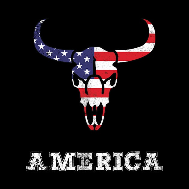 America Skull bull 4th of July Vintage American Flag Retro USA T-Shirt by Best Art Oth