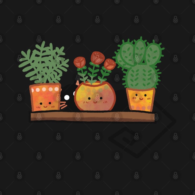 Cute Cat With Plants | Handmade Illustration | Kawaii Design | By Atelier Serakara by Atelier Serakara