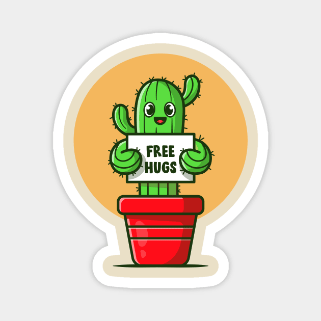 Happy Cactus Plant Holding Free Hugs Board Cartoon Magnet by Catalyst Labs