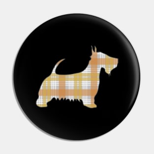 Metallic Gold, Silver and Bronze Tone Tartan Scottish Terrier Dog Silhouette Pin