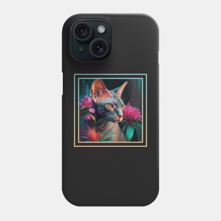 Seeking Sphynx Cat Vibrant Tropical Flower Digital Oil Painting Portrait Phone Case