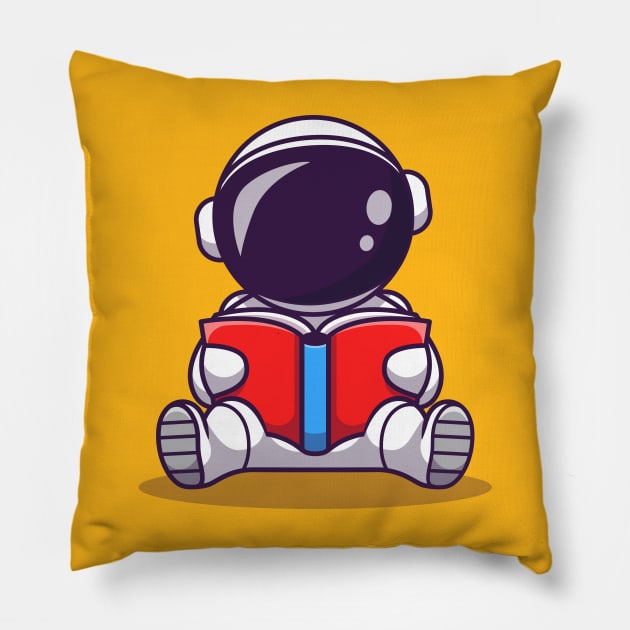 Cute Astronaut Reading Book Cartoon Pillow by Catalyst Labs