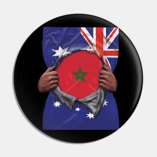 Morocco Flag Australian Flag Ripped Open - Gift for Moroccan From Morocco Pin by Country Flags