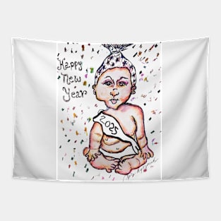 Happy Baby New Year 2025 Tapestry