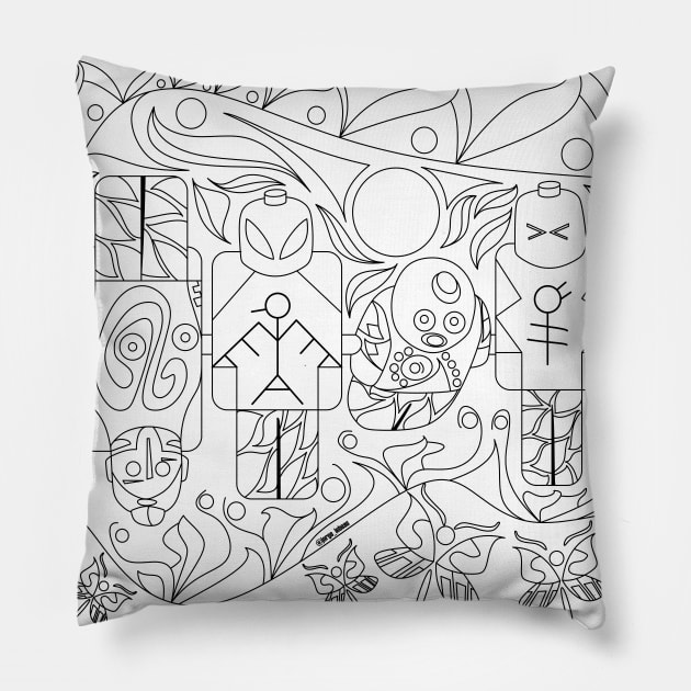 adult coloring tribal alien in brick pattern ecopop Pillow by jorge_lebeau