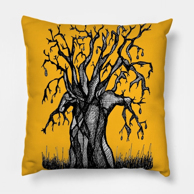 Yellow Baobab Artistic Line Drawing Pillow by Tony Cisse Art Originals