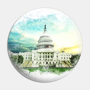 Washington DC Capitol Hill USA Breathtaking Watercolor Painting Pin
