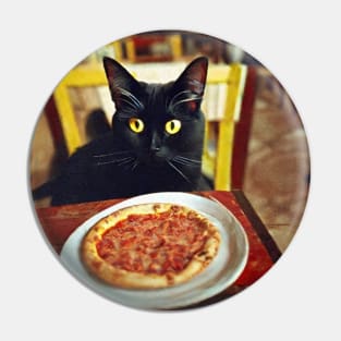 Black Cat Eating Pizza Pin