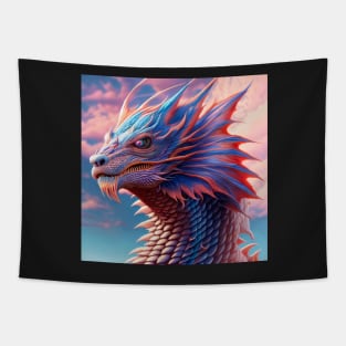 Intricate Asian Pink and Blue Dragon at Sunset Tapestry