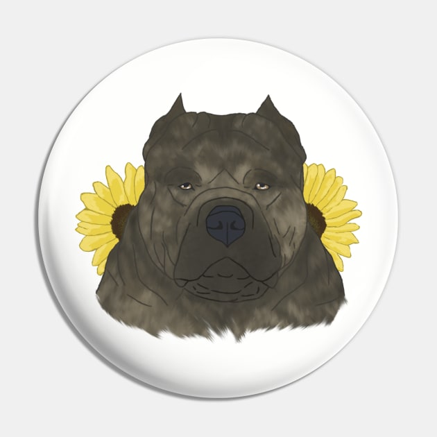 Brindle American Bully with Sunflowers Pin by TrapperWeasel