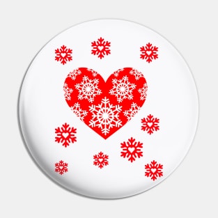 Valentine snowflakes with romantic snowflake heart Winter Valentine's Day Pin