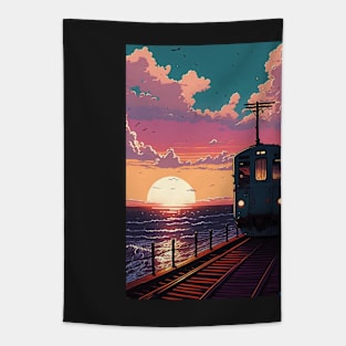 Retro Anime Style Old Japanese Train Tapestry