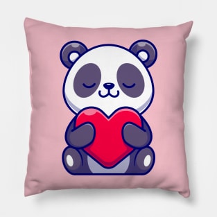 Cute Panda Holding Heart Cartoon Pillow