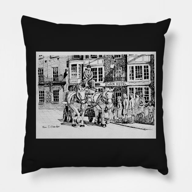 Swan Hotel Southwold Ink Sketch Pillow by TomCrittenden