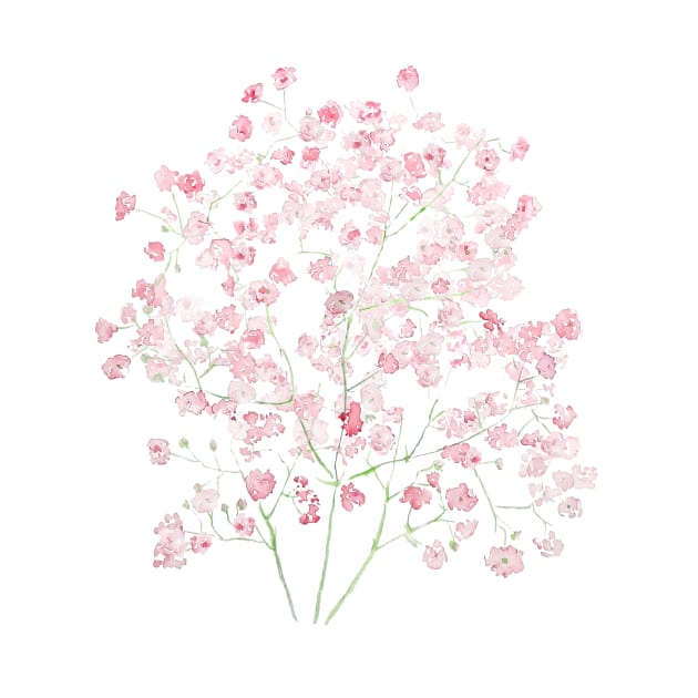 light pink Baby Breath Bouquet gypsophila watercolor painting by colorandcolor