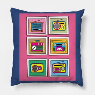 Old Colorful Stylish Retro Music Radios Pillow