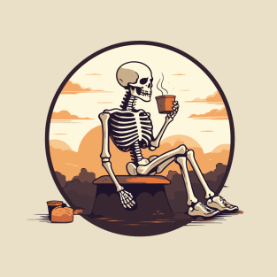 Skeleton Drinking Coffee T-Shirt