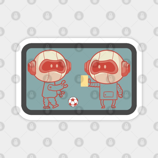 Robot football club, funny robot. Magnet by pokymike