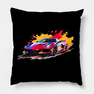 Torch Red C8 Corvette racecar splatter art Supercar Sports car Racing car Pillow