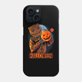 halloween sack masked man carrying pumpkin candy Phone Case