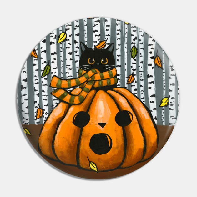 Autumn Pumpkin Cat Pin by KilkennyCat Art