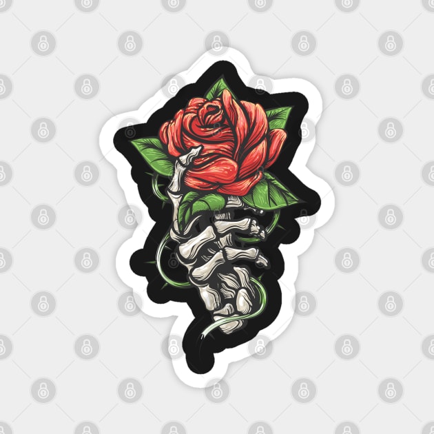 Tattoo of Rose flower in human skeleton hand Magnet by devaleta