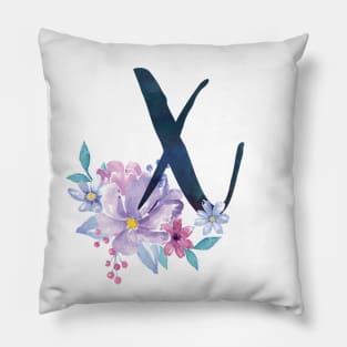 Floral Monogram X Pretty Lilac Bouquet Pillow