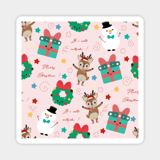 Cute deer and snowman with Christmas elements vector seamless pattern Magnet