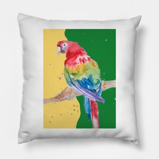 Parrot Watercolor Painting Macaw - Yellow Green Pillow