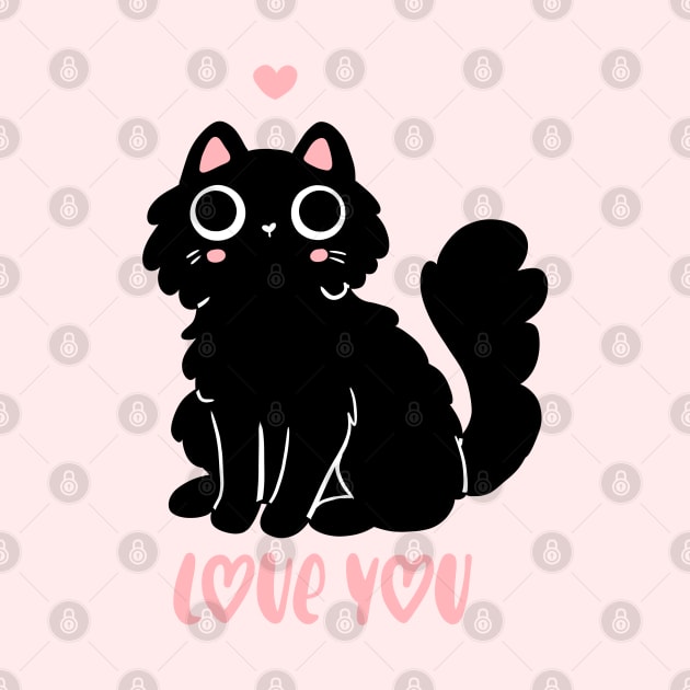 Cute black cat that loves you Ann adorable valentine's day gift for cat lovers by Yarafantasyart