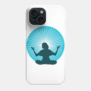 Woman in yoga pose with blue halo light Phone Case
