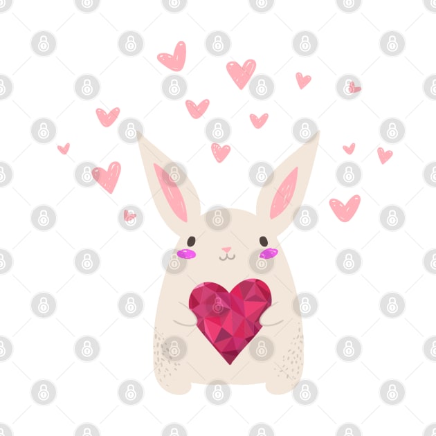 Rabbit Holds Red Heart by Katheryn's Studio