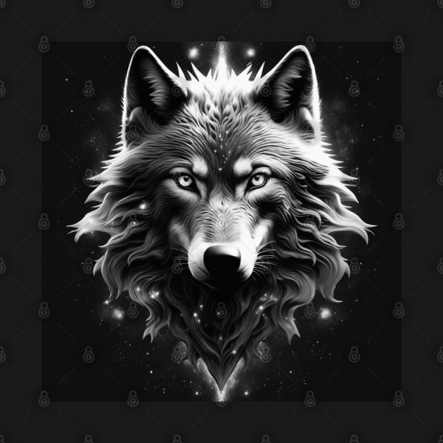 Black and White Cosmic Wolf by Nikkhil-Teestee