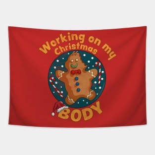 Working On My Christmas Body Funny Gingerbread Man Xmas Tapestry