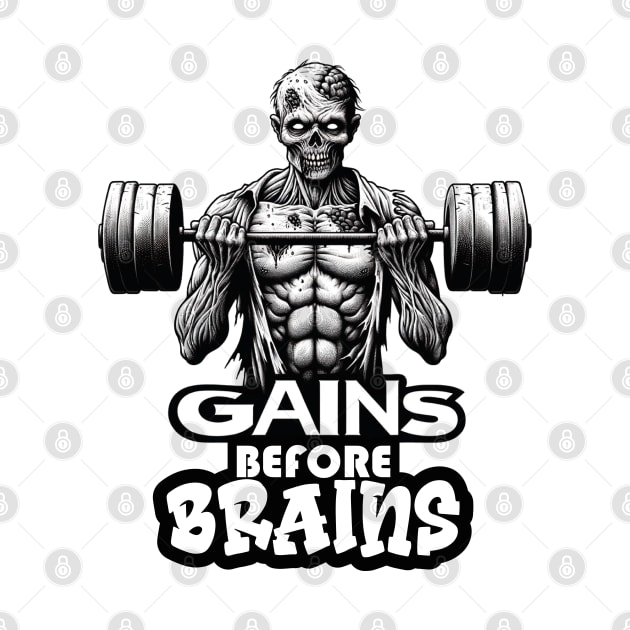 Zombie Lifter Tee - Gains Before Brains Fitness by Skull Riffs & Zombie Threads