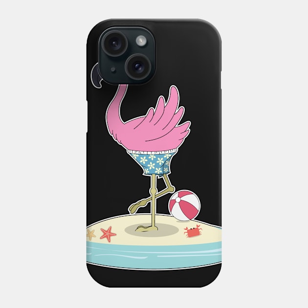 Happy Cute Pink Flamingo In Swim Shorts and Beach Ball Design Gift Idea Phone Case by c1337s