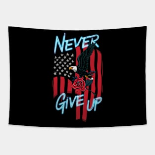 Flag with Eagle and Rose: Never Give Up Tapestry