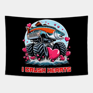 Monster Truck I Crush Hearts Salmon Valentines Tapestry